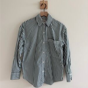 Abercrombie & Fitch Green and White Striped Button-Down Shirt